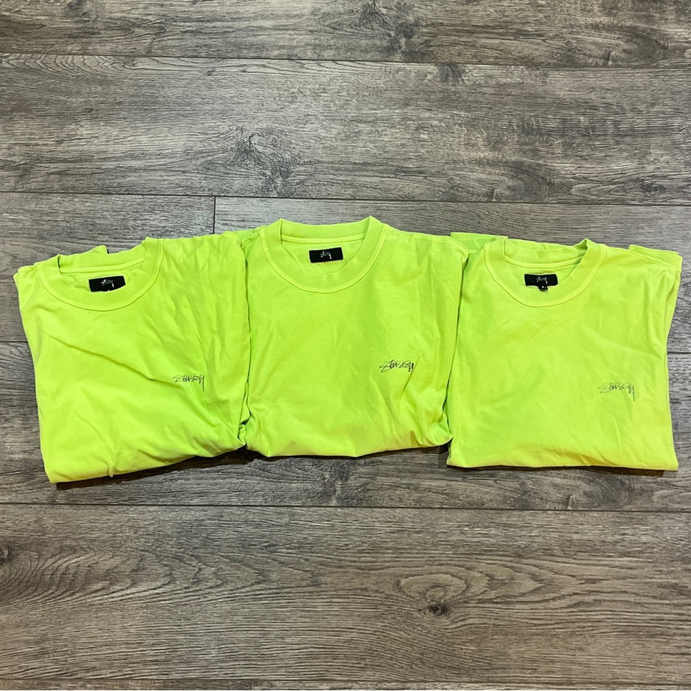 Bundle!! 3 Lime Green Dyed Pigment Inside Out Stussy T-Shirts Mens Size Small